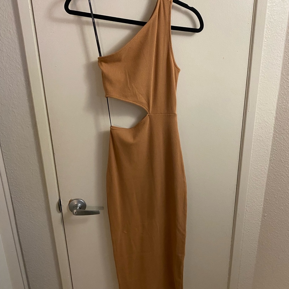 Forever 21 Brown Asymmetrical Cut-Out Bodycon Dress